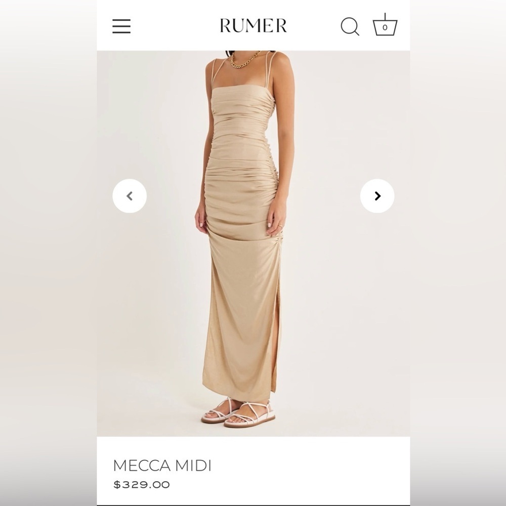 RUMER THE LABEL Mecca 100% Linen Ruched Slip Dress in White - NEW - Small